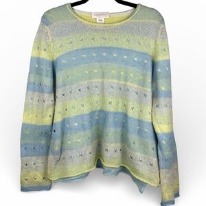 Susan Bristol Women’s Blue and Green XL Knit Stripped Vintage Sweater
